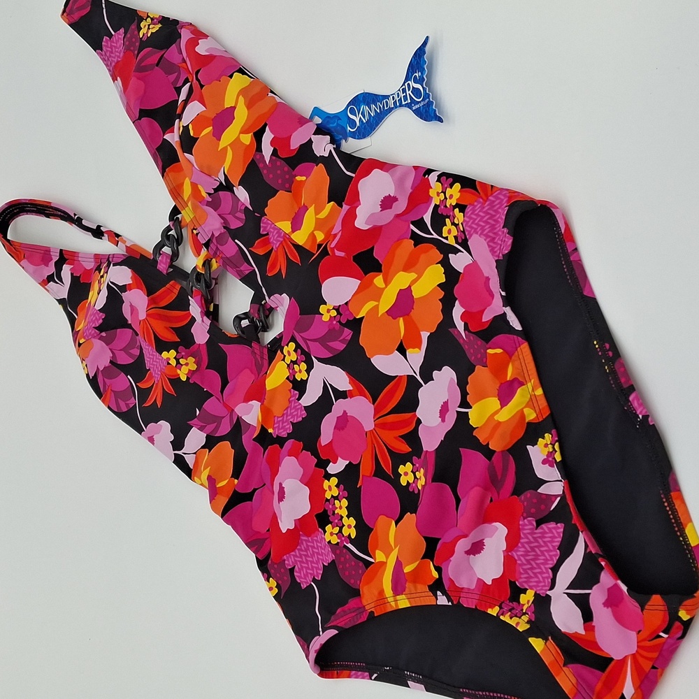 Miraclesuit Skinnydippers Floral Mowie Tiffi One-Piece Swimsuit Black Pink M